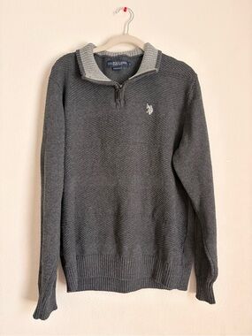 U.S. Polo Assn. Men’s Dark Gray Quarter-Zip Sweater with Light Gray Collar